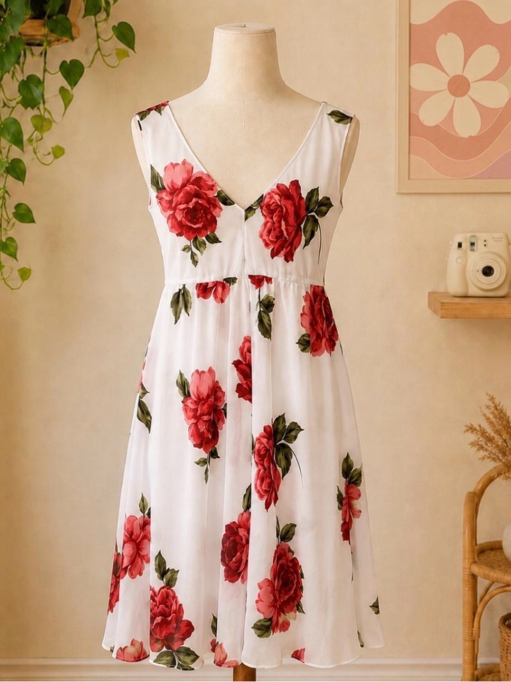 Women’s Matalan Floral V-Neck White & Red Summer Dress